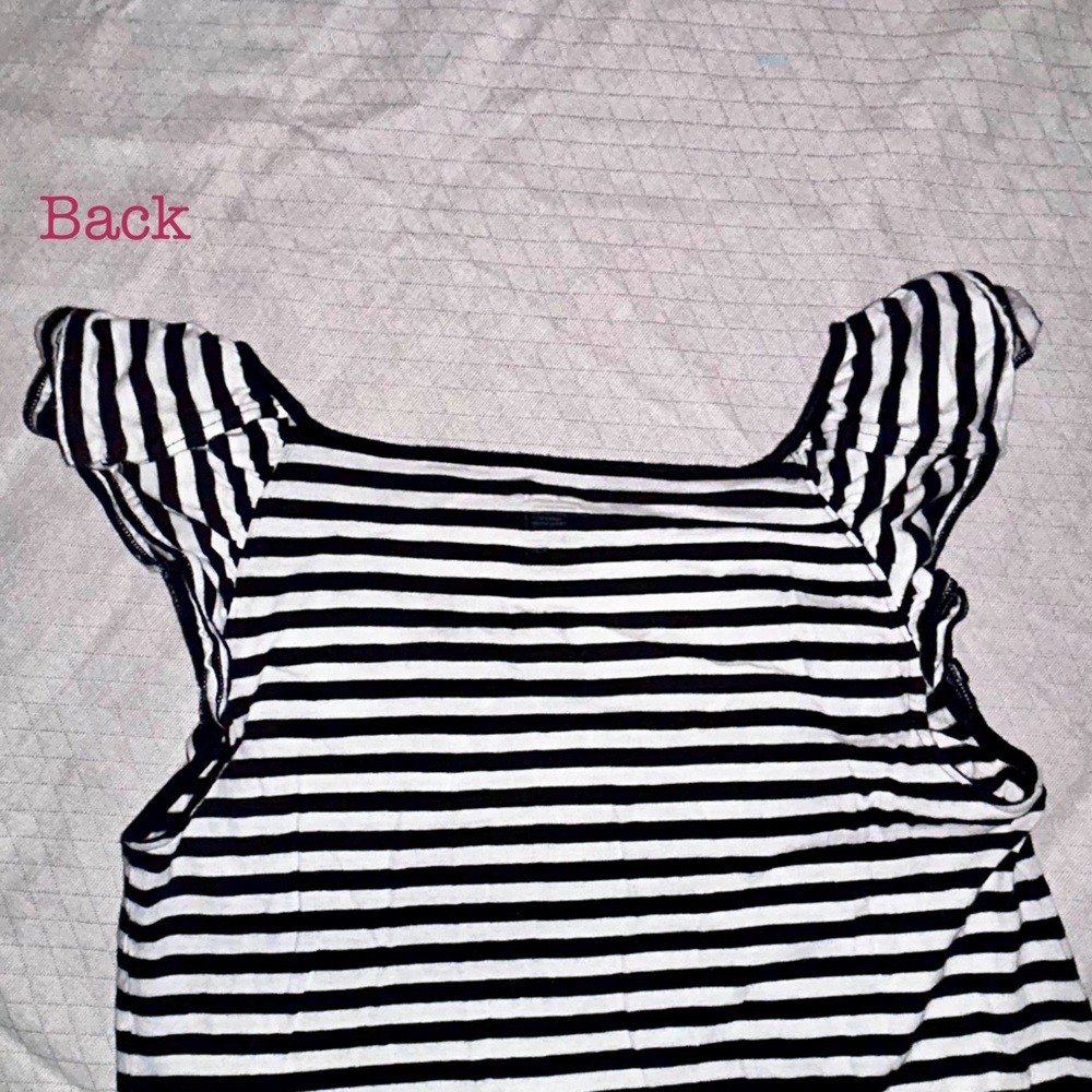Y2K Black & White Striped Top Flowy Short Flutter Sleeve Blouse V-Neck Chic M - Picture 8 of 8